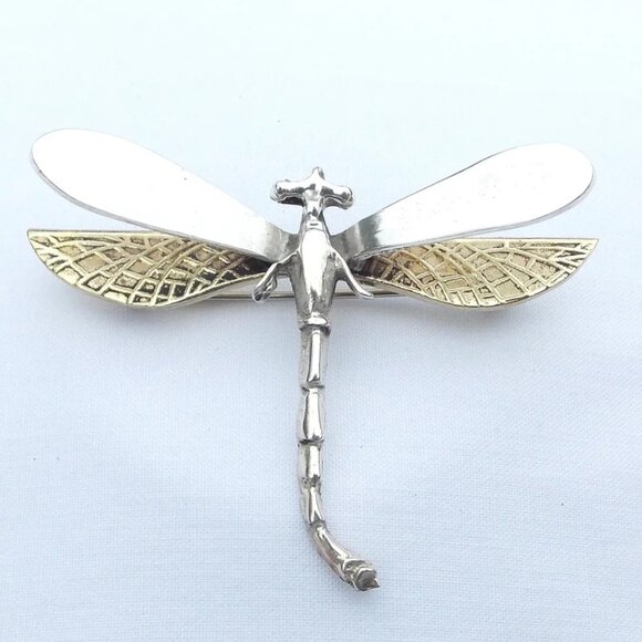 Sterling Silver 925 Two Tone Dragon Fly - Picture 1 of 4
